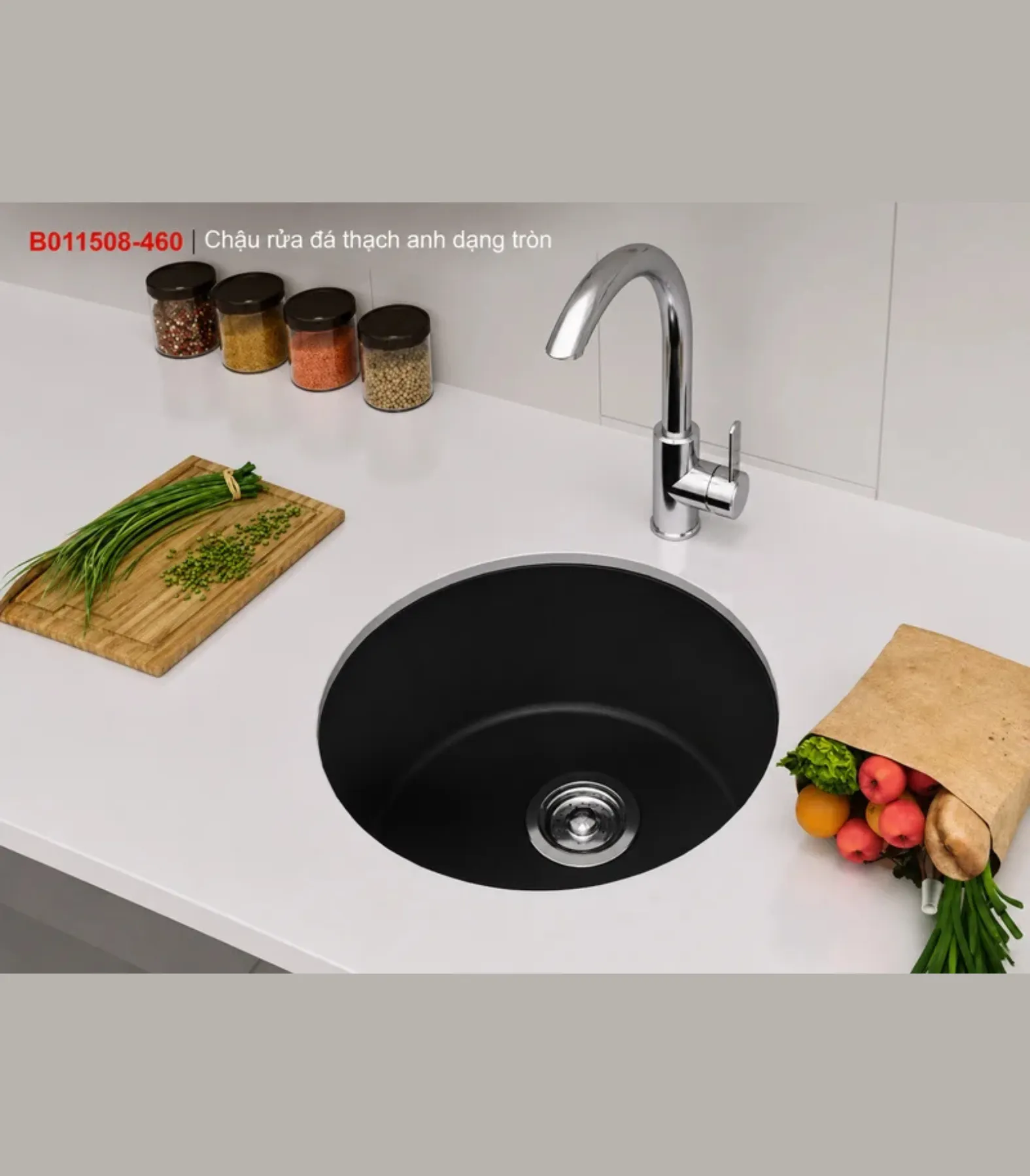 CHẬU RỬA ĐÁ THẠCH ANH DẠNG TRÒN