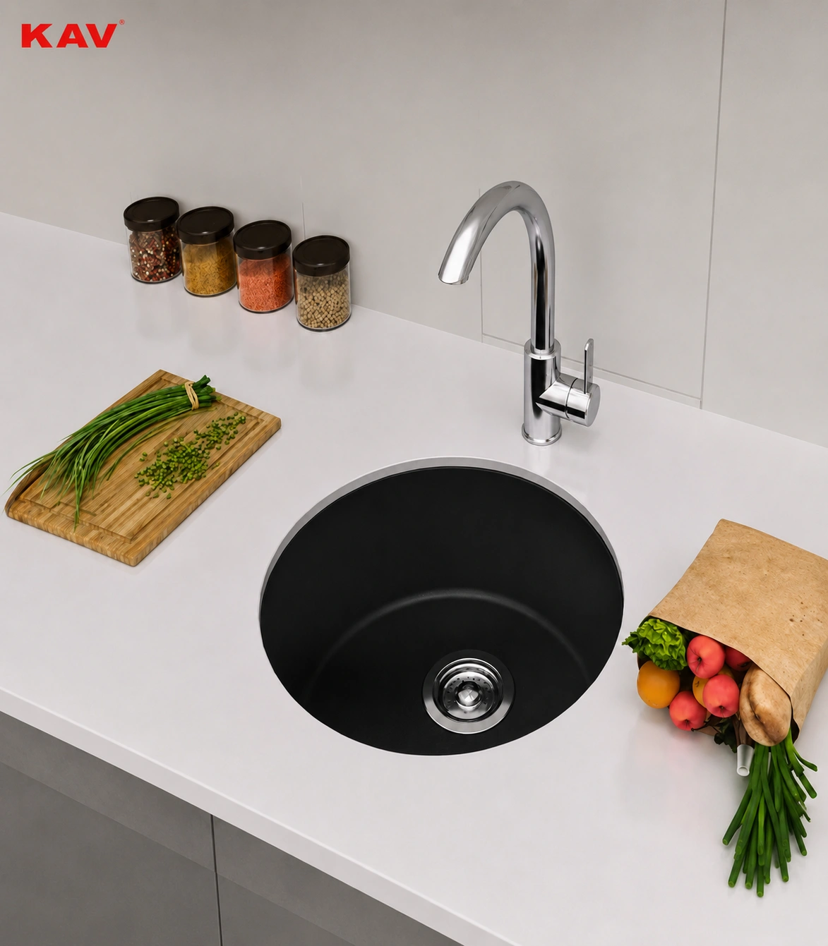 Chậu rửa bát đá thạch anh tròn 